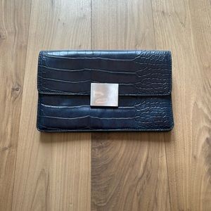 Zara Blue Embossed Crocodile Clutch